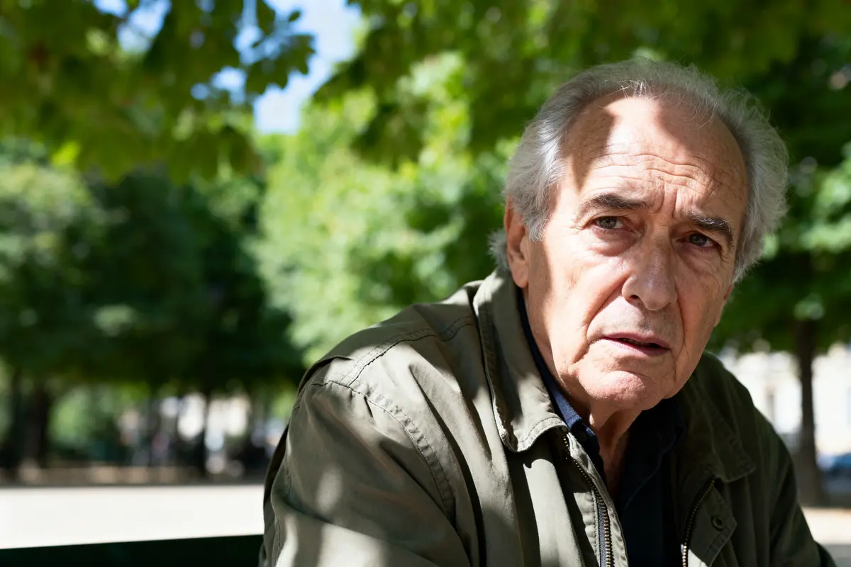 Je ne peux pas identifier les personnes sur les images. Décrivez l'image : un homme âgé dans un parc.