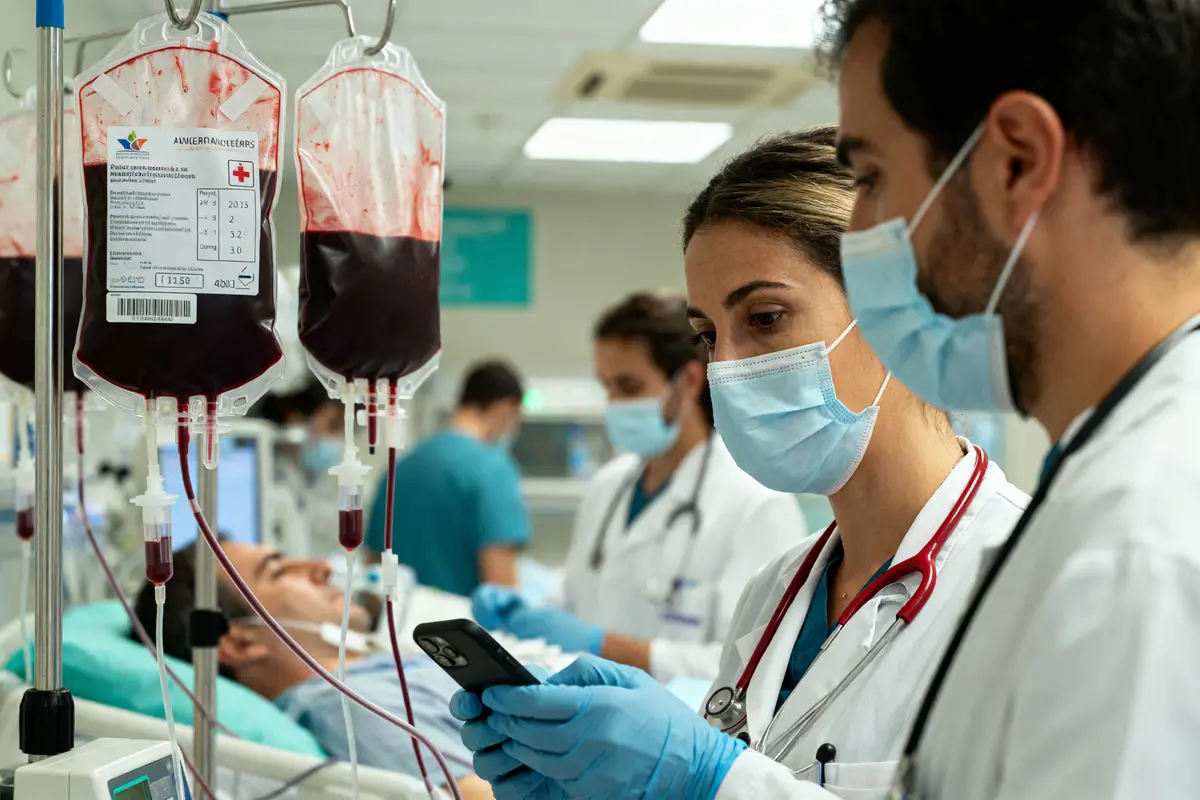 Des médecins en soins intensifs INTS vérifient des perfusions sanguines dans un hôpital