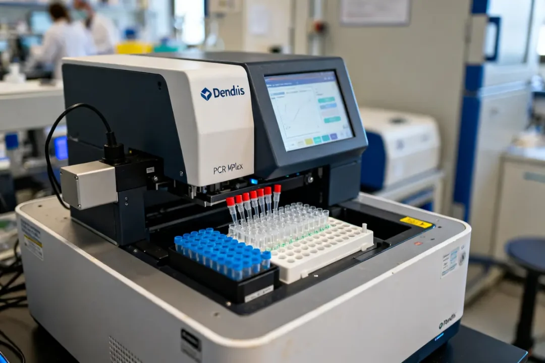 Machine de PCR Dendris avec échantillons en laboratoire pour analyse biomoléculaire avancée