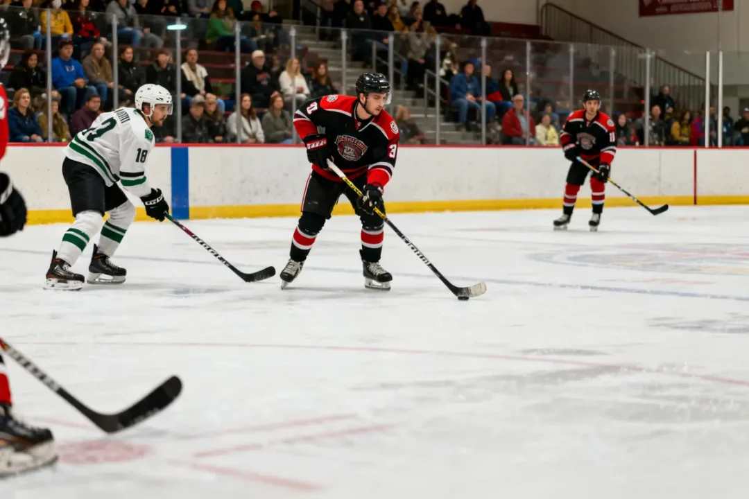Joueurs de hockey en action pendant la durée d'un match de hockey sur glace
